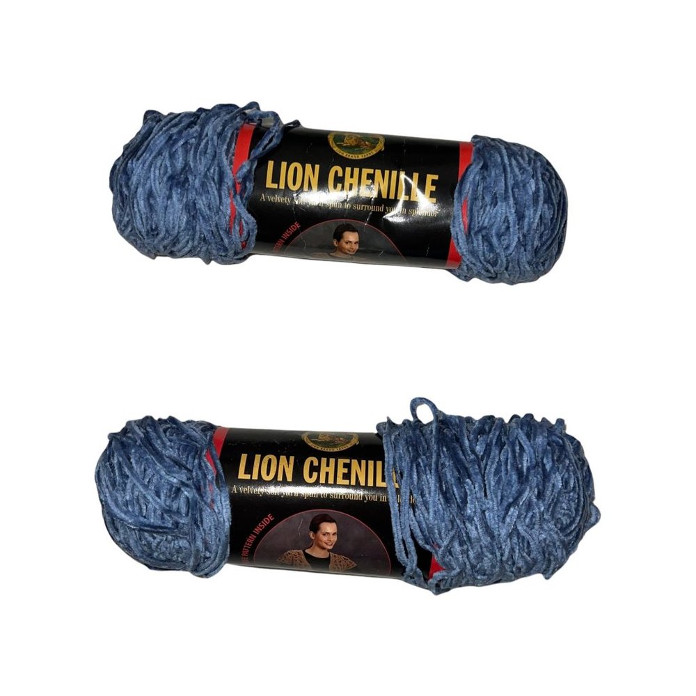 New Lion Brand Lion Chenille Lot of 2 Skeins #111 Denim Blue Acrylic 174 Yards